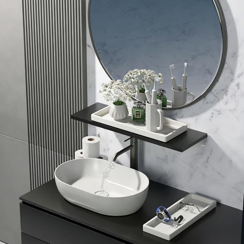 BBK Large Silicone Bathroom Vanity Tray Set, 11.8 in, Black+White, Non-Slip, Ideal for Countertop Organization, Soap Dis