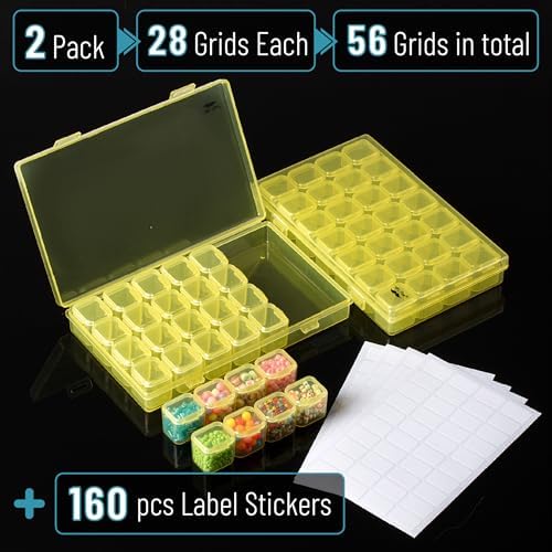 Mr. Pen- Bead Storage Containers, 28 Grids, 2 Pack, Transparent Yellow