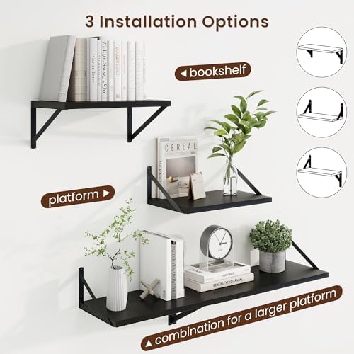 Axeman Deep Floating Shelves, 16'' x 10'' Black Wall Shelves Set of 2