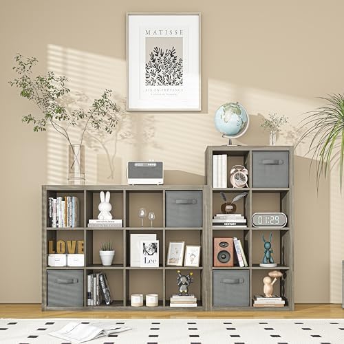 furtble Bookshelf with Storage Bin, 6-Cube Storage Organizer, Modern Wood Open Bookcase, Multifunctional Display Shelf f
