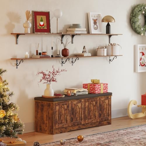 DINZI LVJ Long Wall Shelves, 47.3Inch Wooden Wall Mounted Shelves, Set of 2