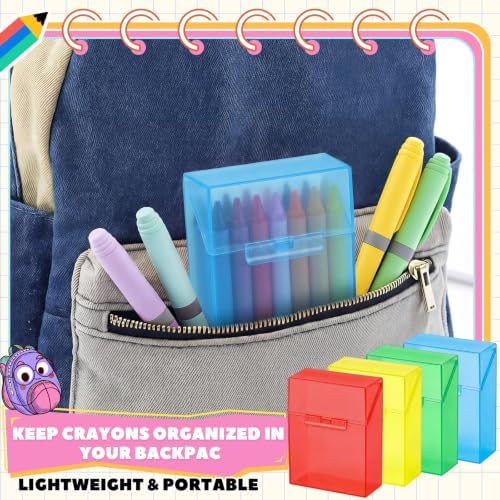 Clabby 4 Pcs Clear Plastic Crayon Boxes Hold 24 Count, Primary