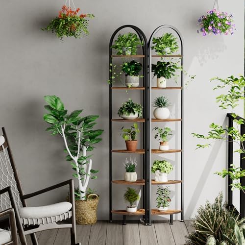 Homhedy 6-Tier Arched Corner Shelf Stand, Wall Corner Bookshelf