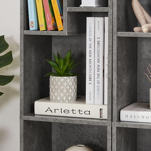 VECELO 4-Tier Bookcase, Modern Storage Cabinet with Height Difference Shelves for Standard Textbooks, 5 Cubes, Vertical 