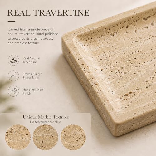 Stone Travertine Tray for Vanity Countertop, Small Beige Marble Tray