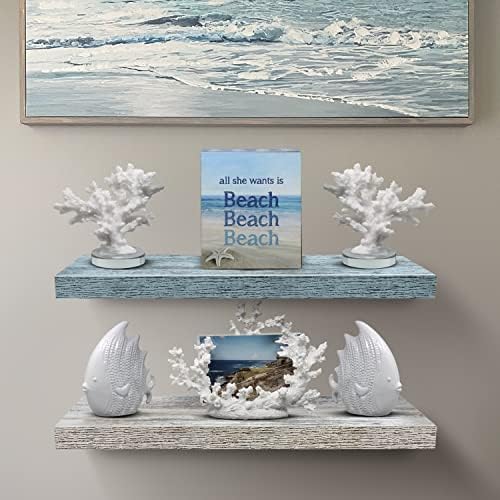 Sorbus Wood Floating Shelves for Wall (24 Inch, Blue/Rustic)