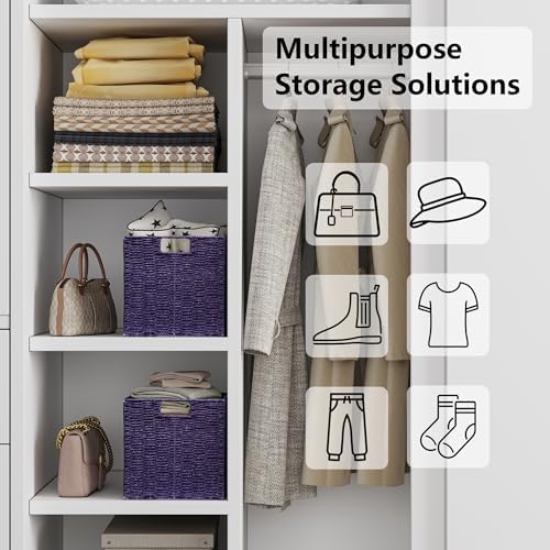 Vagusicc Wicker Storage Basket, Set of 2 Hand-Woven Paper Rope Wicker Basket, Foldable Cube Storage Bins, 9 inch Square 