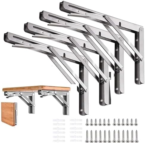 Folding Shelf Brackets 12 inch 4 Pcs Max. Load 220lb - Heavy Duty Stainless Steel DIY Wall Mounted Collapsible Shelf Bra