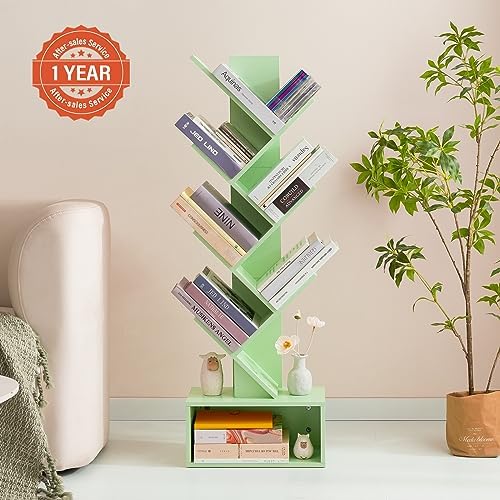 Yoobure Tree Bookshelf - 6 Shelf Retro Floor Standing Bookcase, Tall Wood Book Storage Rack for CDs/Movies, Utility Book