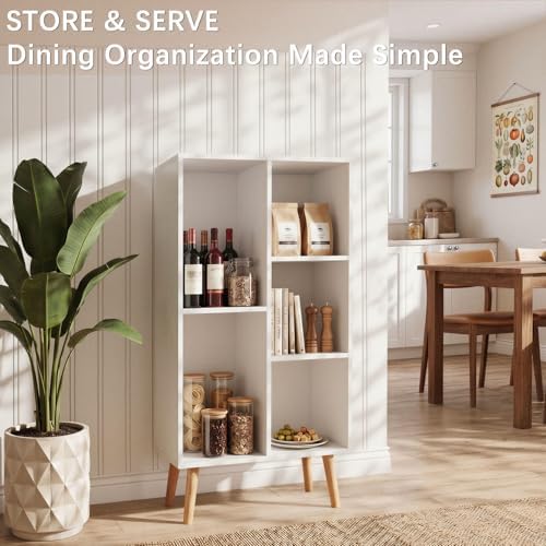 YAHARBO Small White Bookshelf,3 Tier Modern Kids Bookcase with Legs,5 Cube Wooden Bookshelves Storage Shelf,Book Shelves
