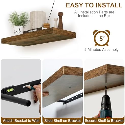 Fun Memories Floating Shelves 55 Inch Long, 8 Deep Floating Shelves for Wall, Large 55 x 8 Display Shelves for Living Ro