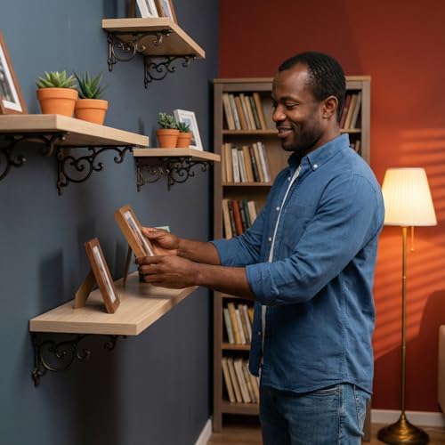 Heavy Duty 8.1"x4.4" Vintage Brackets for Floating Shelves & Kitchen Storage, 8 inch Cast Iron Shelf Brackets - Industri