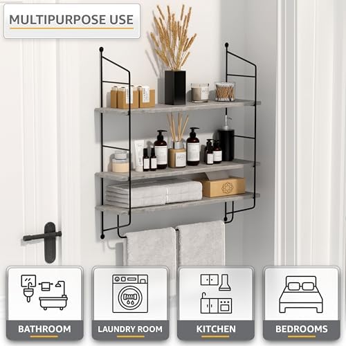 Sorbus 3-Tier Floating Shelves for Wall, Bathroom Storage & Decor (Gray)