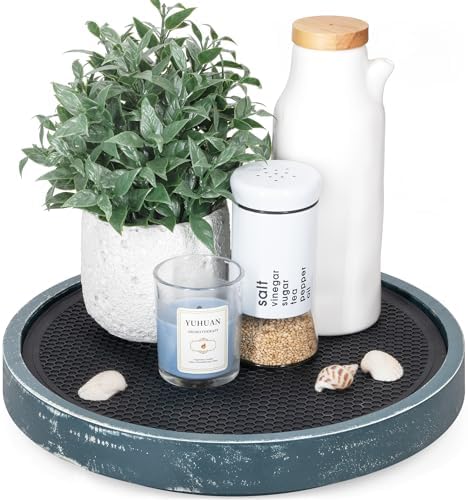 EOSAHR Non-Skid Lazy Susan Organizer, Rotating Tray for Table Top, Blue