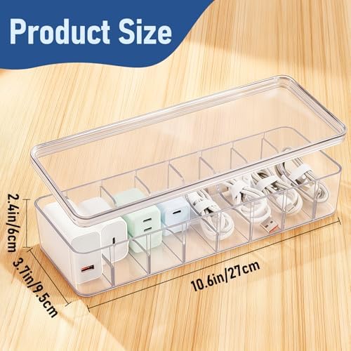 4 Pack Cable Organizer Box, Cord Storage Box, Clear, 8 Compartments