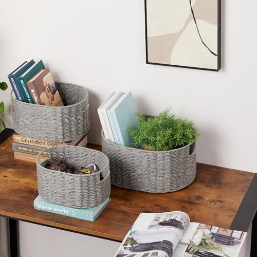 Vagusicc Wicker Storage Basket, Set of 3 Hand-woven Storage Baskets for Organizing, Round Large Wicker Baskets for Stora