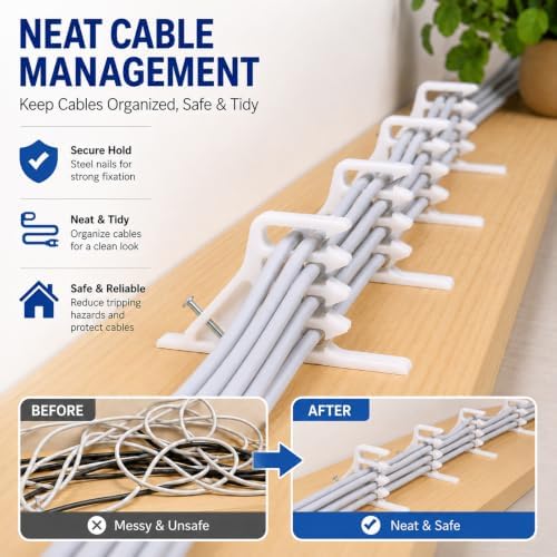 Multi-Cable Staples 200 Pack, White Electrical Wire Stackers, Steel Nails