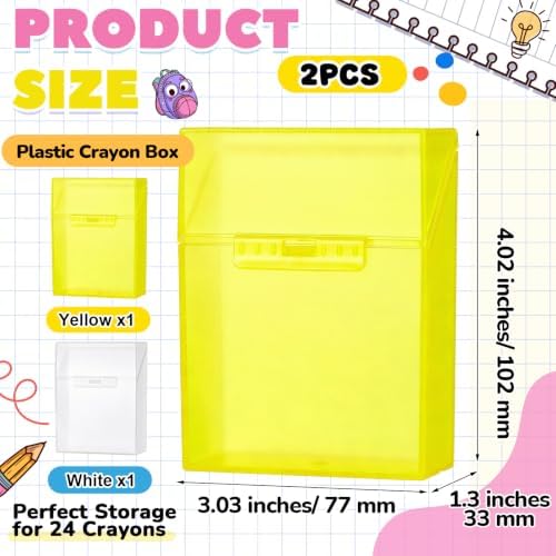 Clabby 2 Pcs Clear Plastic Crayon Boxes Hold 24 Count, Yellow,Clear