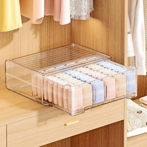 Underwear Drawer Organizer with Dividers, 24 Cell Stackable Sock Organizer for Closet, Plastic Underwear Storage Drawer 