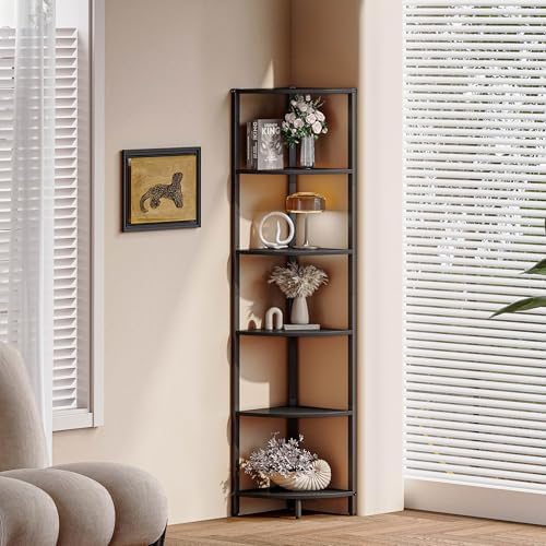 6 Tier Corner Shelf 63.1" Tall Corner Shelves Stand Ladder Shelf Black