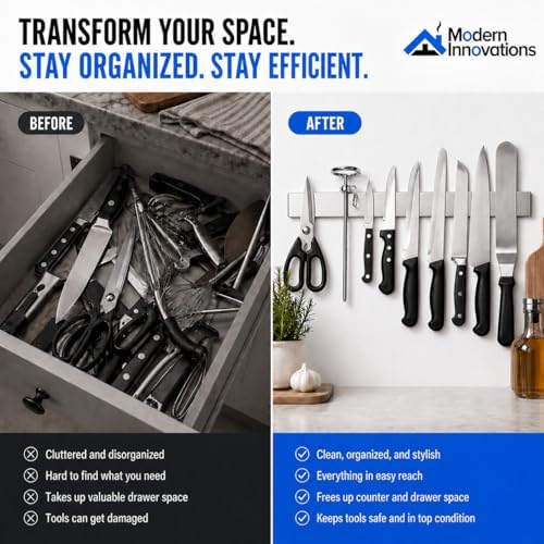 Modern Innovations 16 Inch Stainless Steel Magnetic Knife Bar with Multi-Purpose Functionality as a Knife Holder, Knife 