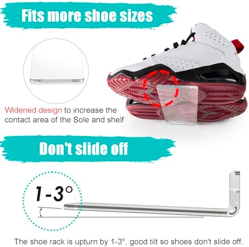 SIPRDE Floating Shoe Display Shelves for Wall Mount Set of 6 - Clear Acrylic Floating Shelves for Showcase Sneaker Colle