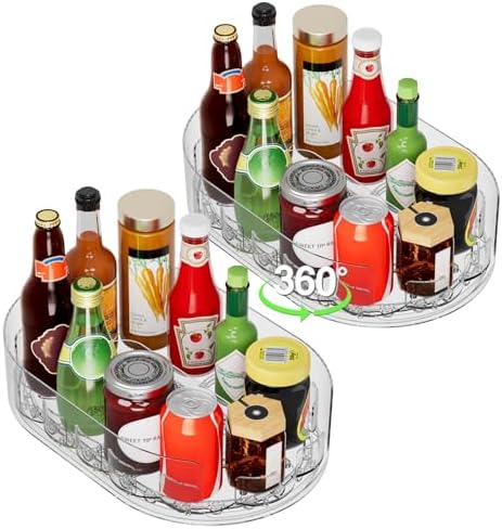 Lazy Susan Organizer for Refrigerator, 13" x 8.5" Clear Rectangular Fridge Organizer Turntable for Condiments, Spice Rac