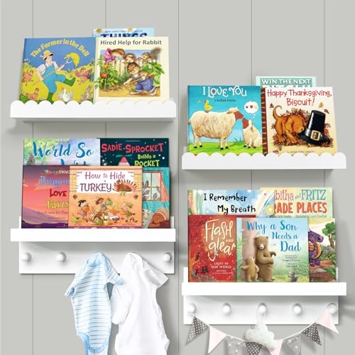 Nursery Floating Book Shelves for Bedroom Wall, Set of 4, Wavy