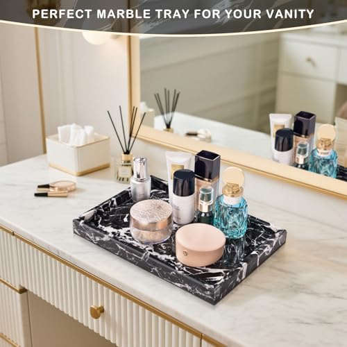 Marble Bathroom Tray for Countertop & Home Decor, Natural Decorative Marble Tray for Jewelry & Perfume Organizer, Luxury