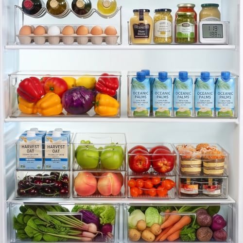 Hudgan 8 Pack Freezer Organizer Bins,Stackable,Clear Bins for Fridge,Pantry