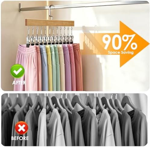 2 Pack Wooden Pants Hangers，Light Natural Wood (Wood Colour)