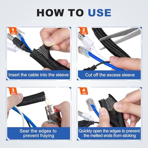 3/4 Inch 8ft Cable Management Loom Sleeve Cord Protector Wire Wrap Cover