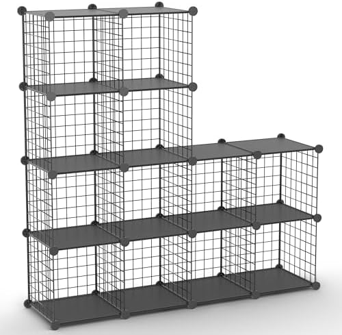 Wire Cube Storage Organizer, 12-Cube Metal Storage Shelves Bookshelf, Stackable Modular Closet Organizer for Bedroom Liv