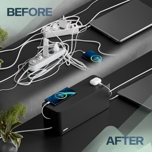 ACROPAQ Cable tidy box - Keep your cable tidy, Large (41 x 13 x 16 cm), Waterproof, Non-slip - Cable management box, Cab