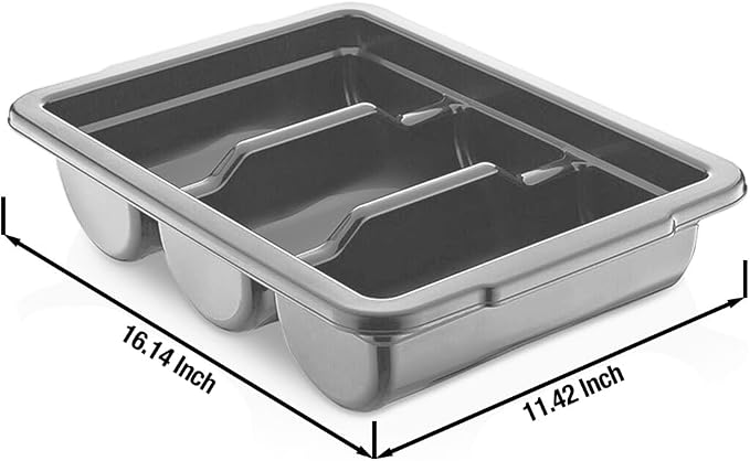 Commercial Cutlery Bin, 3-Compartment Restaurant Kitchen Flatware Tray, Silverware Storage Plastic Container, Condiments Holder, Utensil Organizer Box, Gray