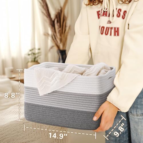 Baskets for Organizing,Storage Baskets,3 Pack Baskets for Shelfves,15"×10"×9" Woven Grey Basket,toy storage bins,bins for organization