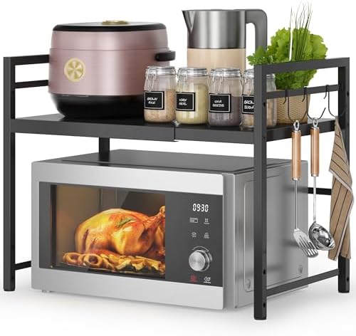 DOLALIKE Microwave Oven Rack, Expandable Microwave Stand Countertop Kitchen Utensils Tableware Storage, Carbon Steel Ove