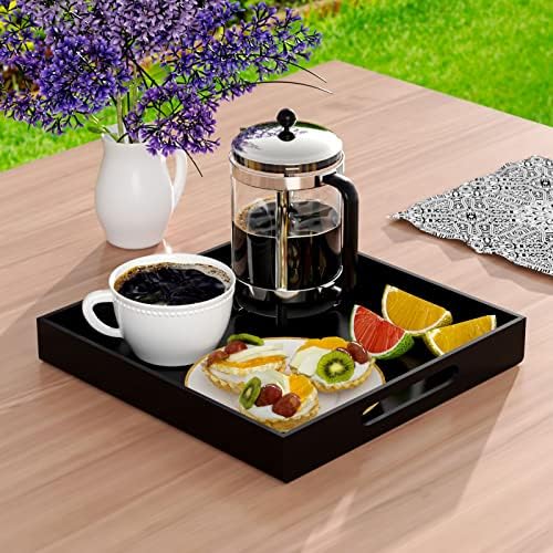 NIUBEE Acrylic Serving Tray 12x12 Inches -Spill Proof- Decorative Tray Organiser for Ottoman Coffee Table Countertop wit