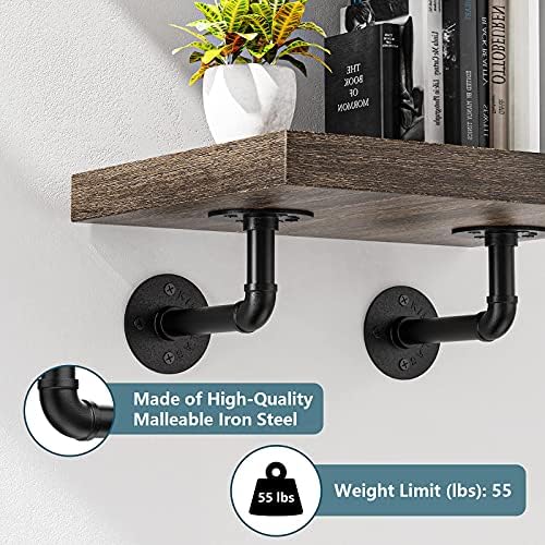 CWLOTAC Pipe Shelf Bracket 4 Pack - Industrial Black Iron Pipe Shelves - Heavy Duty Rustic Wall Mounted DIY Floating She