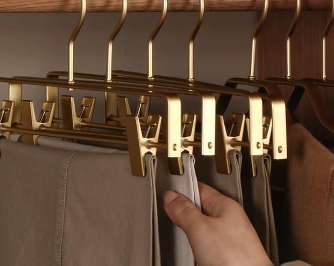 Premium Matte Gold Aluminum Pants Clip Hanger 10 Pack, Extra Smooth & Durable Metal Shirt Dress Aluminum Alloy Hanger,Clothing Support,Clothing Hang