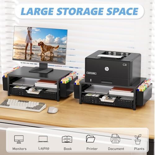 OPNICE Desk Organizers and Accessories, Computer Monitor Stand Riser with Drawer and 2 Pen Holders, Printer & Laptop Sta