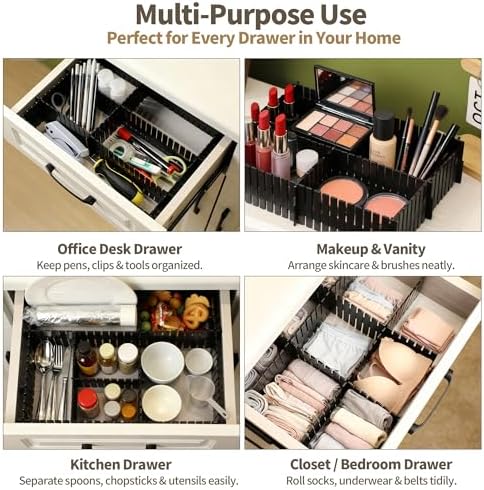 Adjustable Drawer Dividers, Cut-to-Fit DIY Organizers, Black, 8 Pack