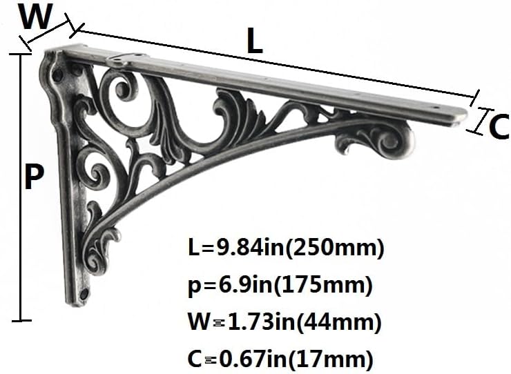 Decorative Shelf Bracket 10 inch, Rustic Antique Silver Brackets for Shelving, Heavy Duty Vintage, DIY Projects, Hardwar