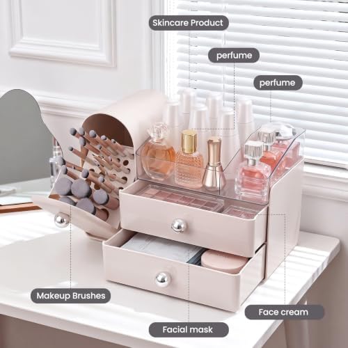 Makeup Organizer Countertop with Makeup Brush Holder,Pink