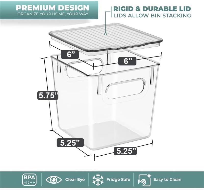 Sorbus Small Plastic Storage Bins (4 Pack) – Clear Bins for Kitchen, Pantry, Fridge, Cabinet, and Refrigerator – Stackab