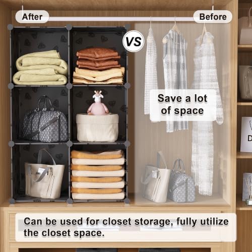 UNKU 6 Cube Storage Organizer, Closet Organizer Storage Shelves, Black