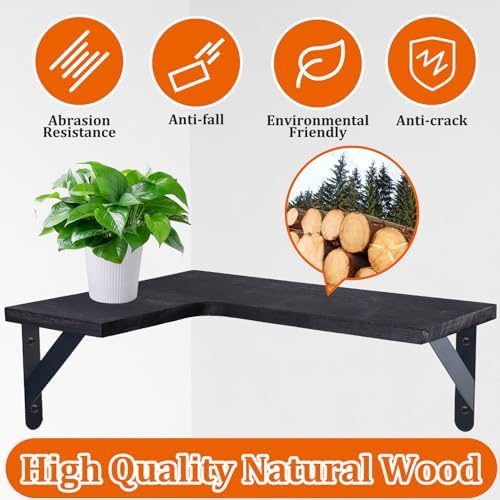 5 Pack Corner Floating Shelves, Wall Mounted Wood Shelf, Black