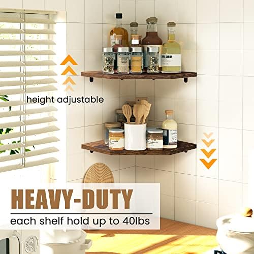 Fun Memories Corner Shelf Wall Mount, Floating Corner Shelves, Set of 4 Corner Wall Shelf Organizer, Rustic Wood Wall St