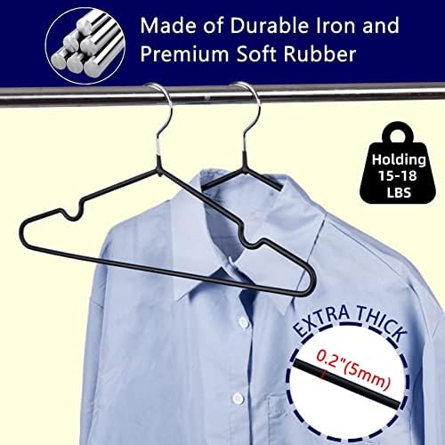Amber Home 20Pack Black Rubber Coated Metal Coat Hangers, Non Slip & Sturdy