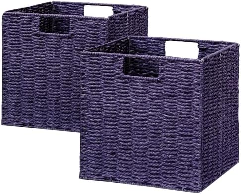 Vagusicc Wicker Storage Basket, Set of 2 Hand-Woven Wicker Basket, 11 inch Storage Basket, Foldable Cube Storage Organiz